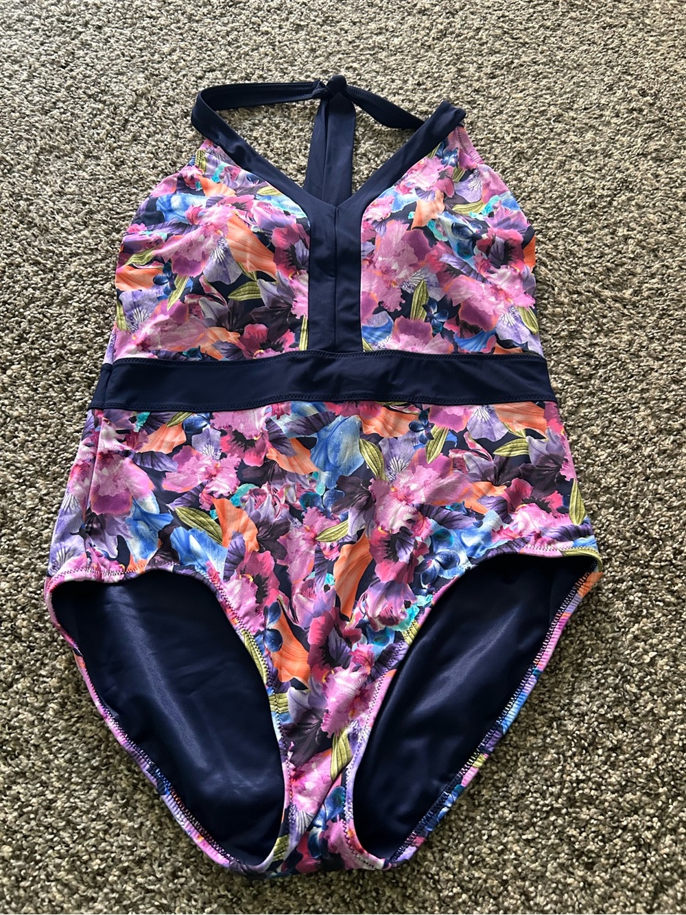 Lands End Floral One Piece Swimsuit Halter Size 12 Excellent condition